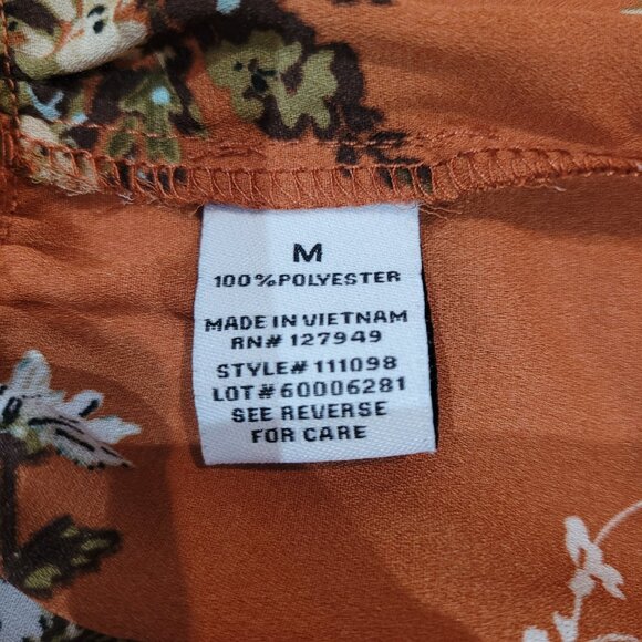 Emma & Michele Womens Floral Dropwaist Long Sleeve Dress Size Medium Orange Boho - Picture 11 of 13
